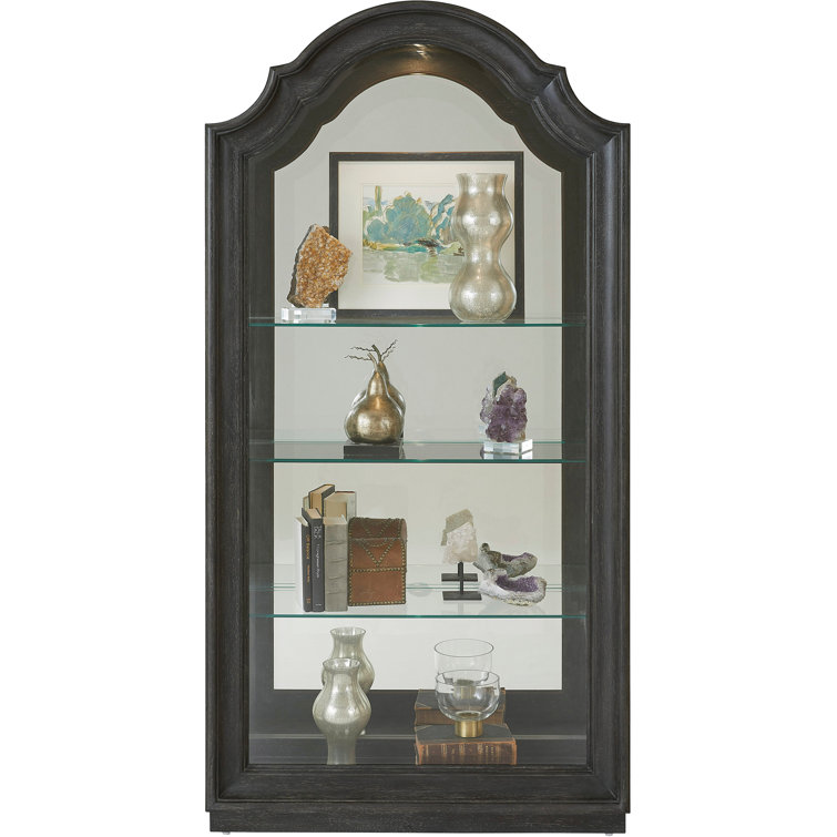 Brown Oak Lighted Side Entry Curio Cabinet