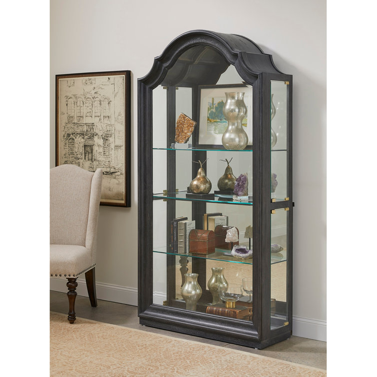 Brown Oak Lighted Side Entry Curio Cabinet