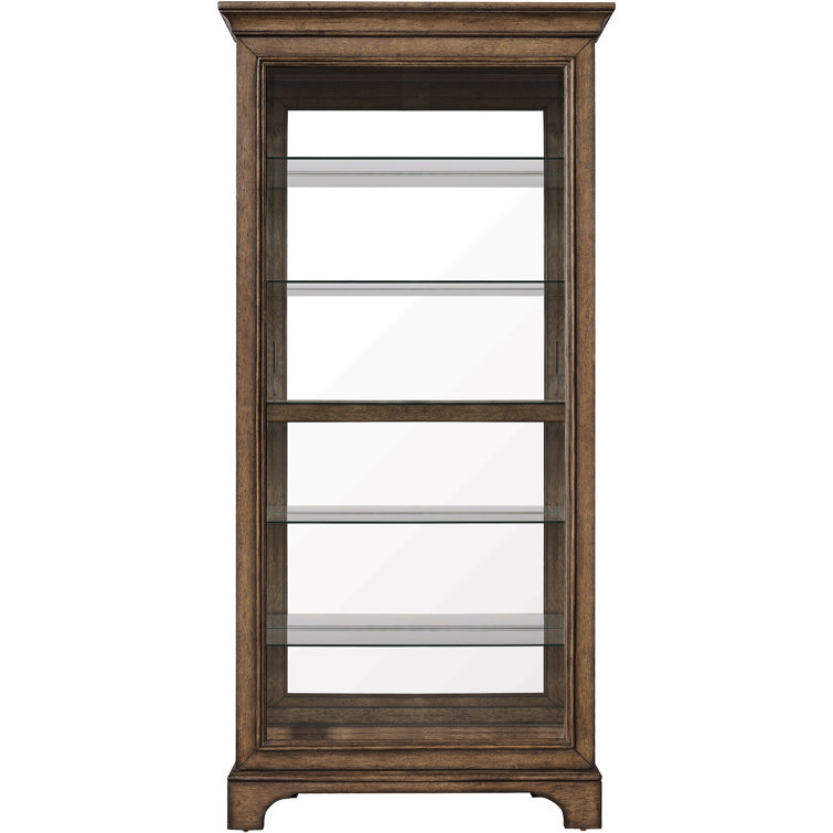 Brown Oak Lighted Curio Cabinet with Glass Shelves