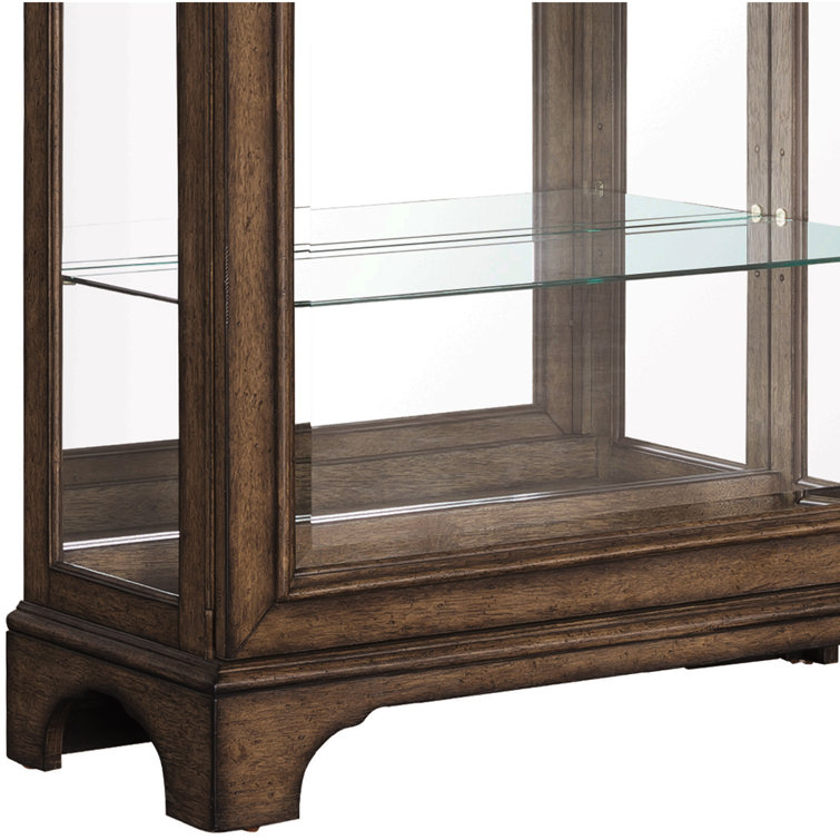 Brown Oak Lighted Curio Cabinet with Glass Shelves