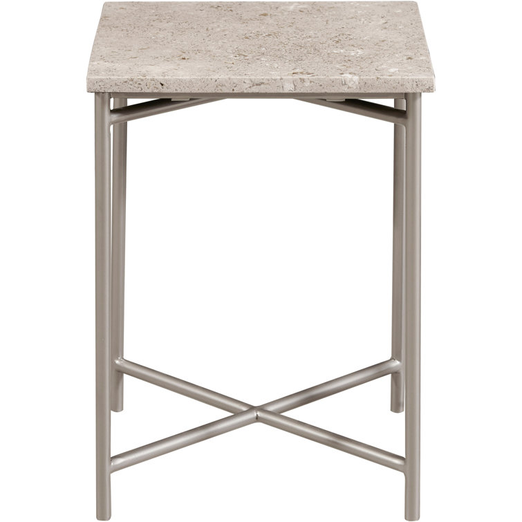 Small Silver Stone Top Square Nesting Table with Metal Base