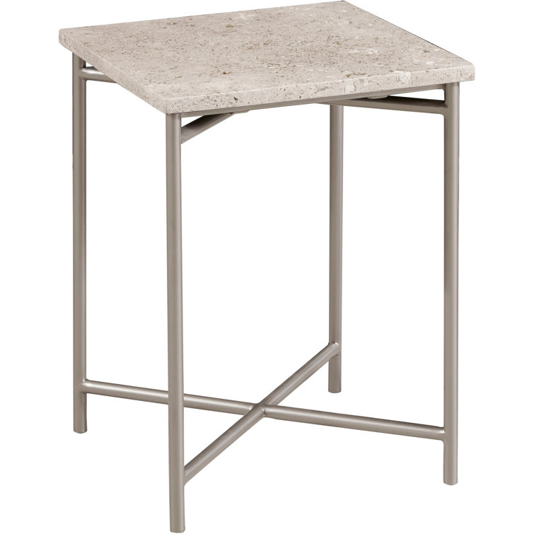 Small Silver Stone Top Square Nesting Table with Metal Base