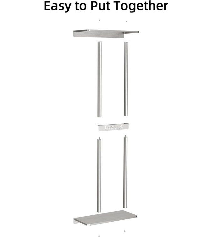 Brushed Nickel Wall Mounted Towel Rack with Shelf