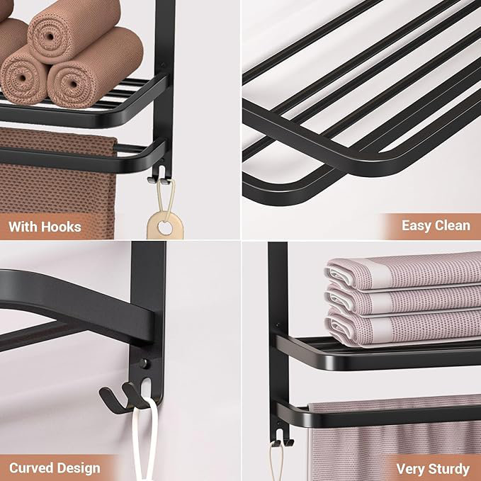 Black 3-Tier Stainless Steel Bathroom Towel Rack