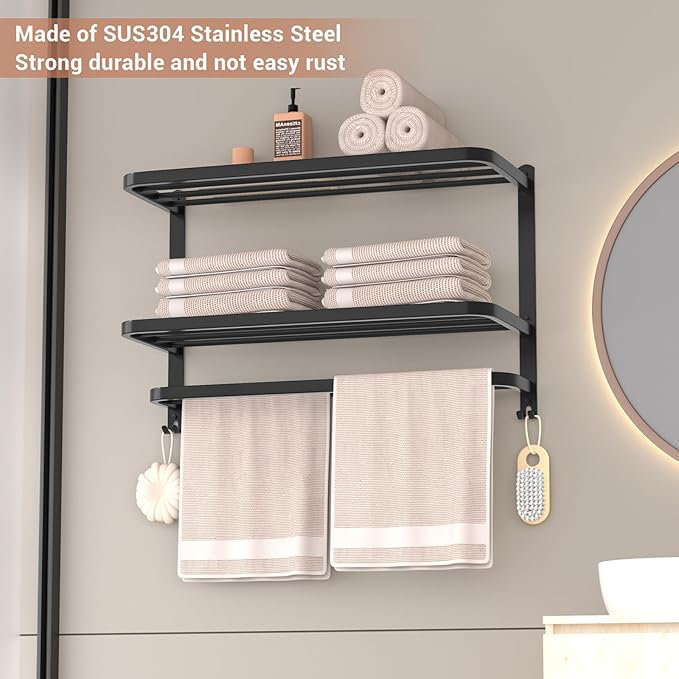 Black 3-Tier Stainless Steel Bathroom Towel Rack