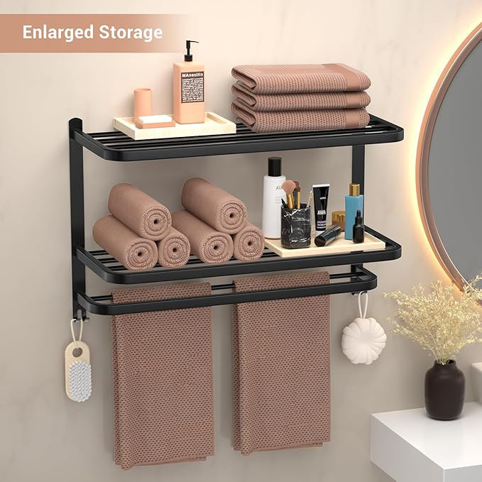 Black 3-Tier Stainless Steel Bathroom Towel Rack
