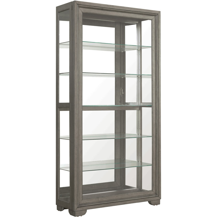 Gray Birch Wood 5-Shelf Lighted Curio Cabinet