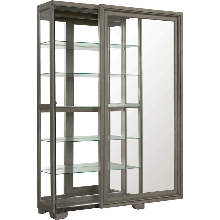 Gray Birch Wood 5-Shelf Lighted Curio Cabinet