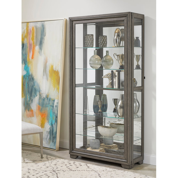 Gray Birch Wood 5-Shelf Lighted Curio Cabinet