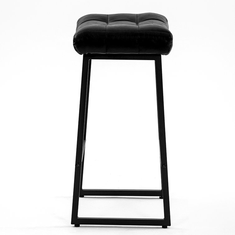 24'' Black Faux Leather Saddle Counter Height Bar Stools with Metal Frame