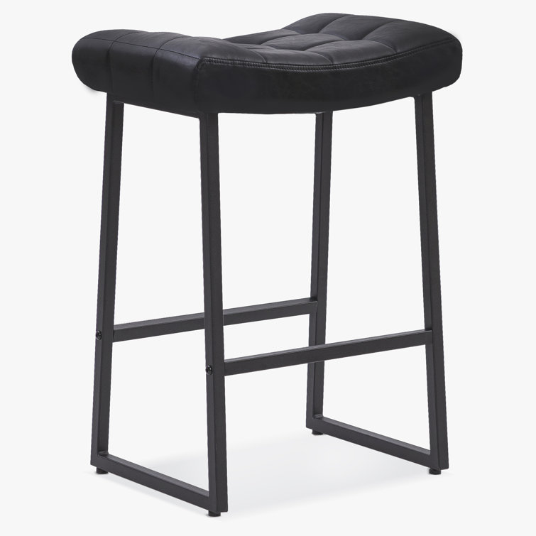 24'' Black Faux Leather Saddle Counter Height Bar Stools with Metal Frame