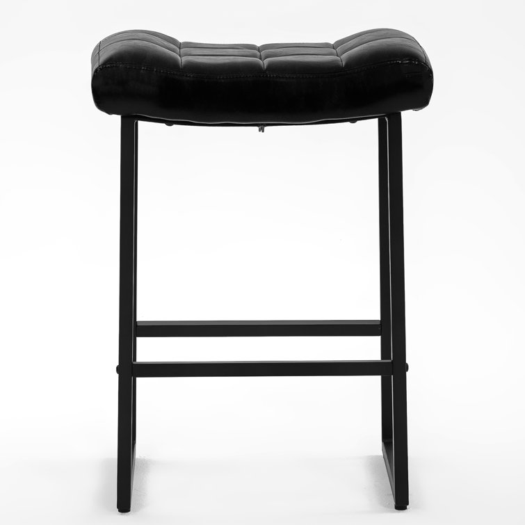 24'' Black Faux Leather Saddle Counter Height Bar Stools with Metal Frame