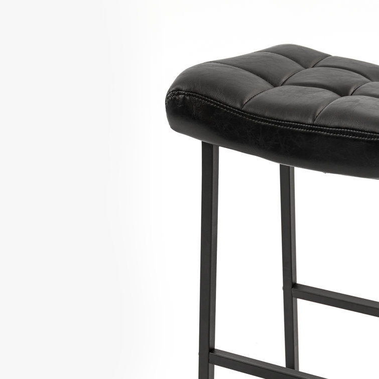 24'' Black Faux Leather Saddle Counter Height Bar Stools with Metal Frame