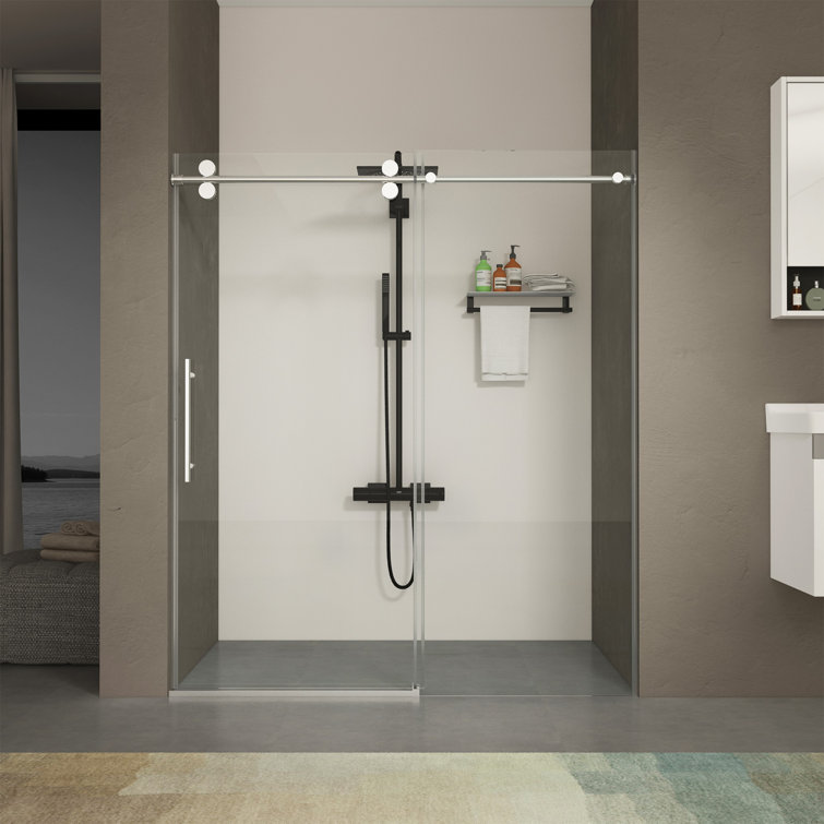 Chrome Frameless Sliding Shower Door with Tempered Glass