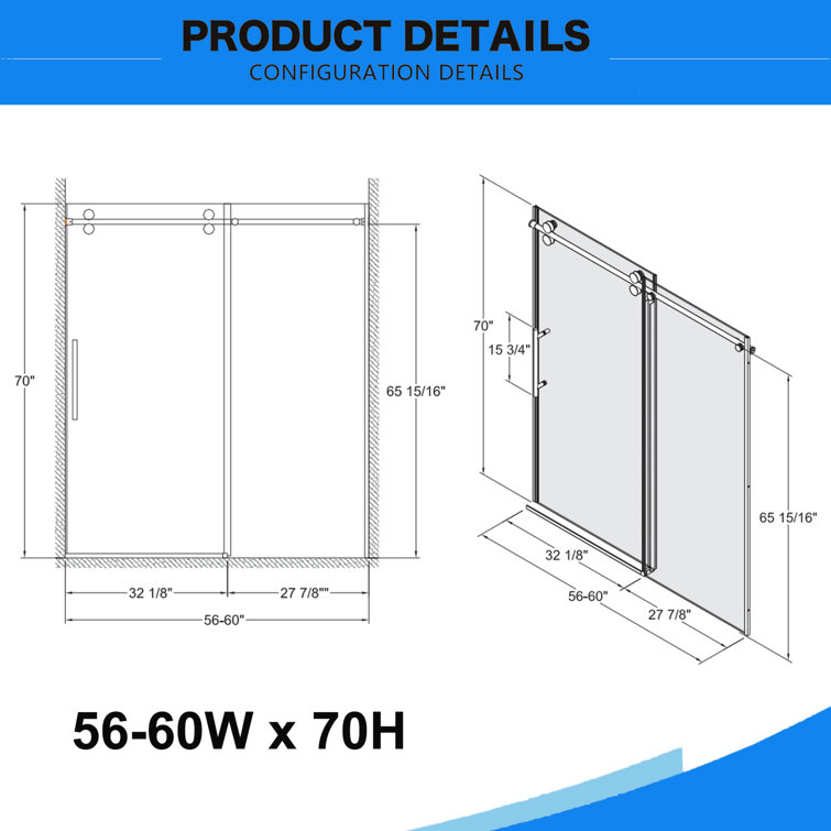 Chrome Frameless Sliding Shower Door with Tempered Glass