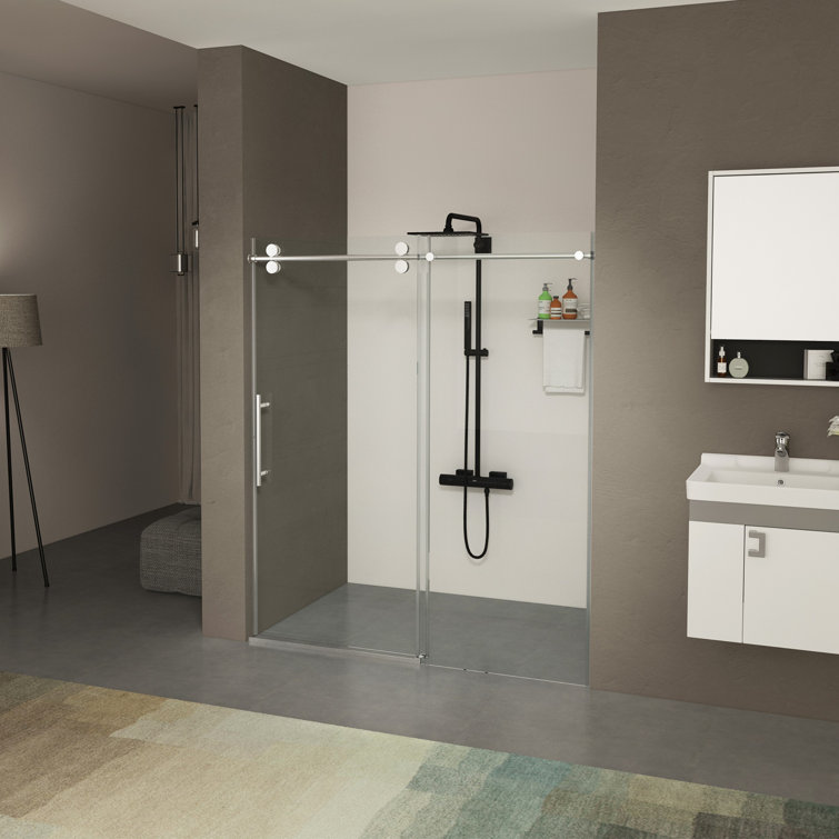 Chrome Frameless Sliding Shower Door with Tempered Glass