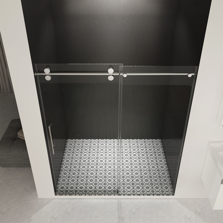Chrome Frameless Sliding Shower Door with Tempered Glass