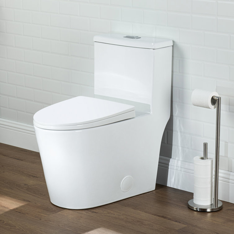 White Ceramic Dual-Flush Elongated One-Piece Toilet with Comfort Seat