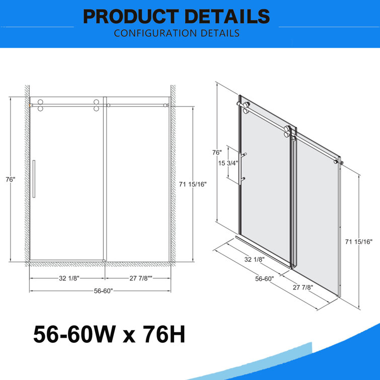 Chrome Frameless Sliding Shower Door with Tempered Glass