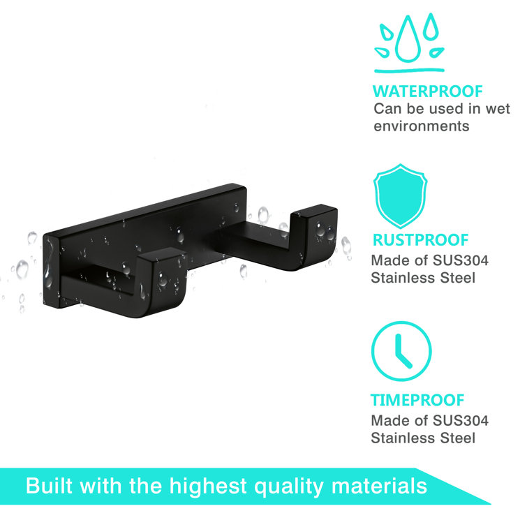 Matte Black Stainless Steel Double Robe and Towel Hook Set