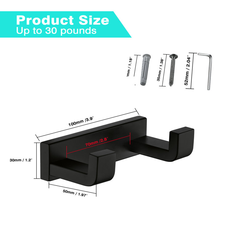 Matte Black Stainless Steel Double Robe and Towel Hook Set