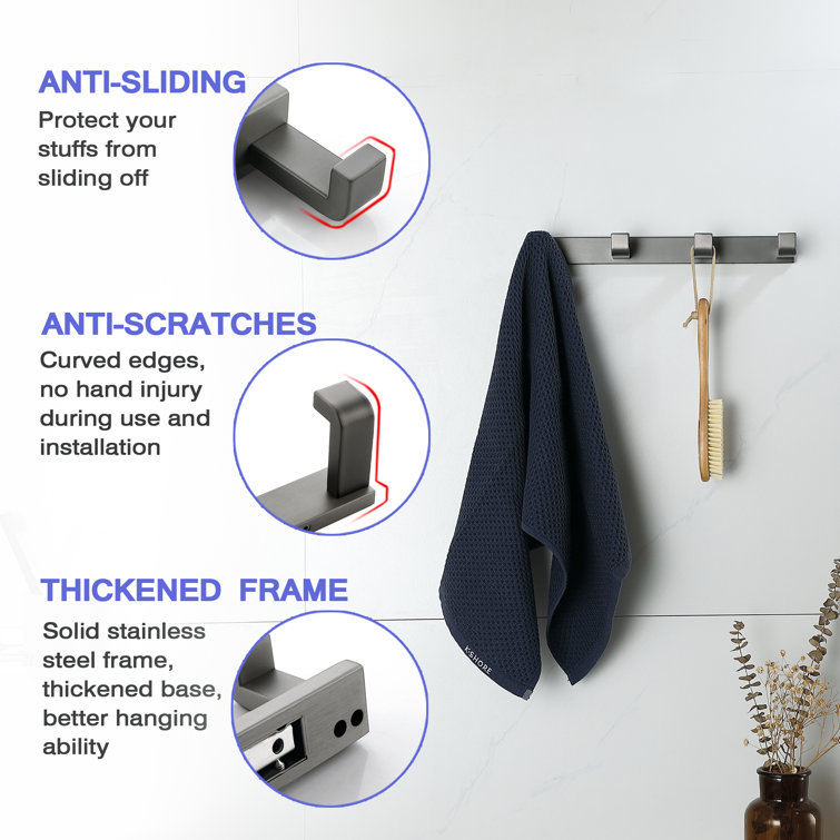 Polished Chrome Stainless Steel Wall-Mounted J-Hook Robe/Towel Hook Set