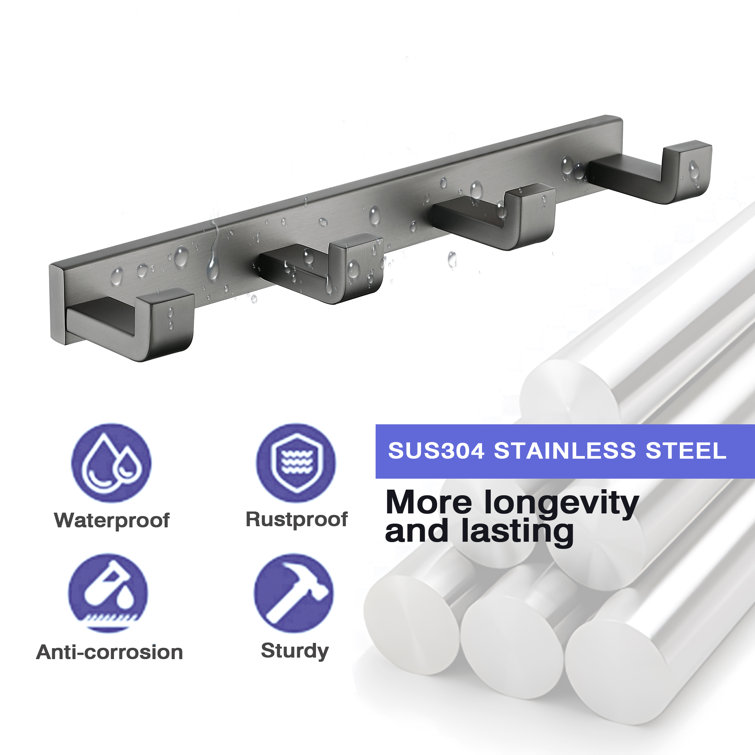 Polished Chrome Stainless Steel Wall-Mounted J-Hook Robe/Towel Hook Set