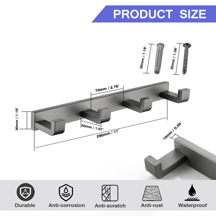 Polished Chrome Stainless Steel Wall-Mounted J-Hook Robe/Towel Hook Set