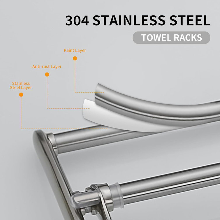 24 Inch Brushed Nickel Wall Mounted Foldable Towel Rack with Hooks