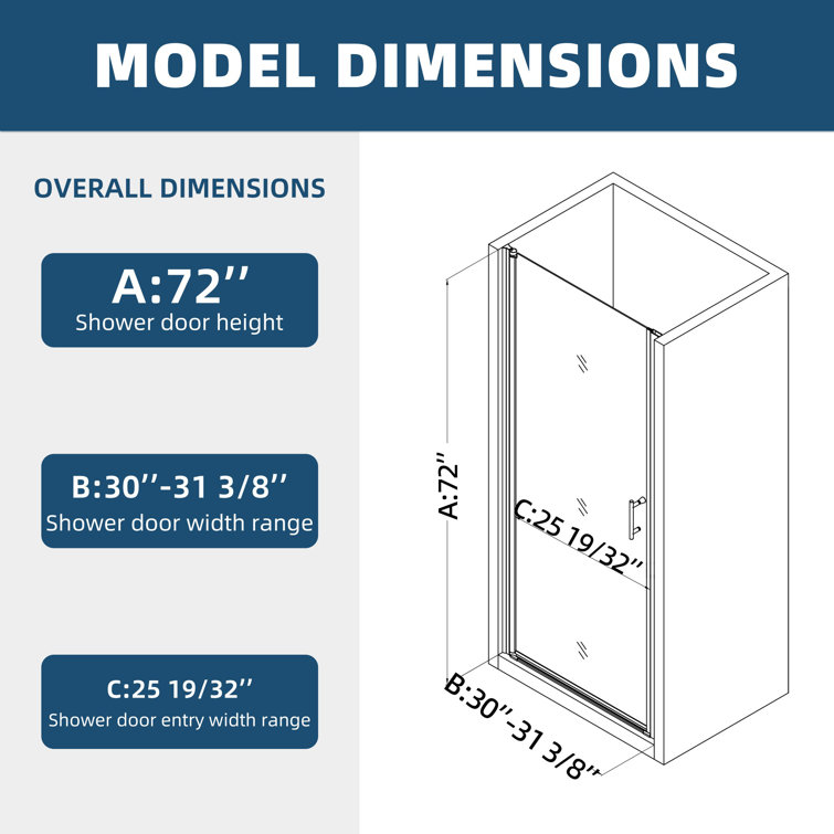 Matte Black 30" x 72" Pivot Glass Shower Door