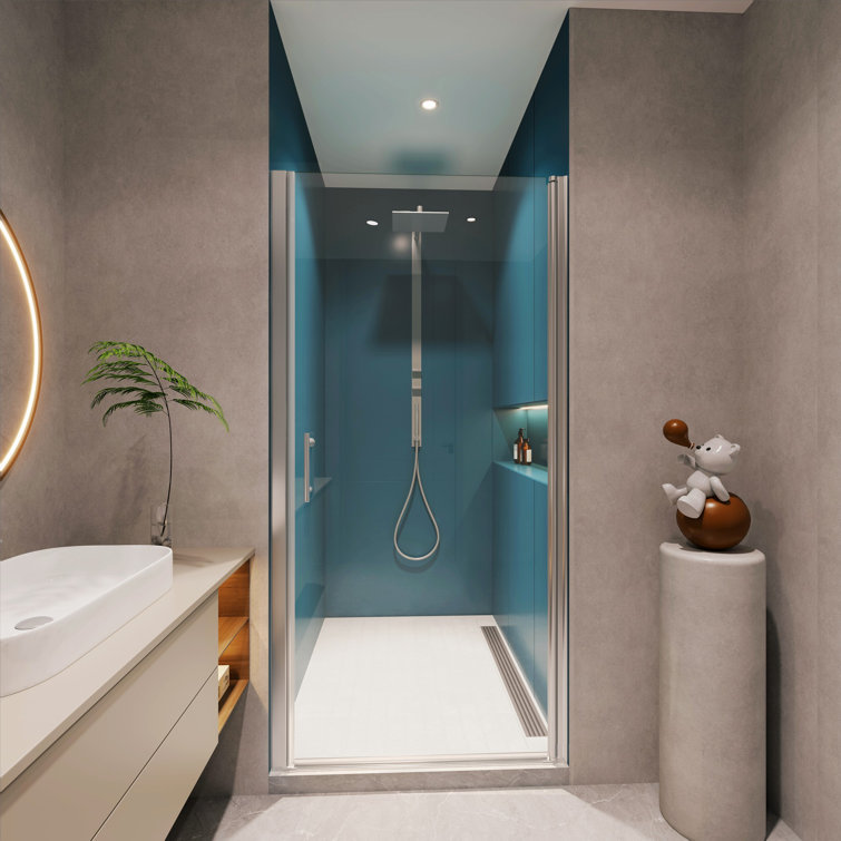 28" x 72" Chrome Frameless Pivot Shower Door with Clear Glass