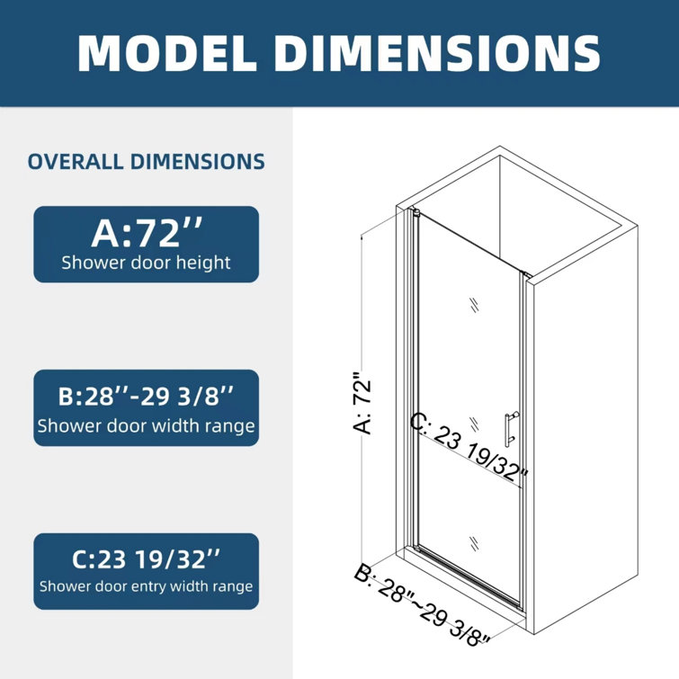 28" x 72" Chrome Frameless Pivot Shower Door with Clear Glass