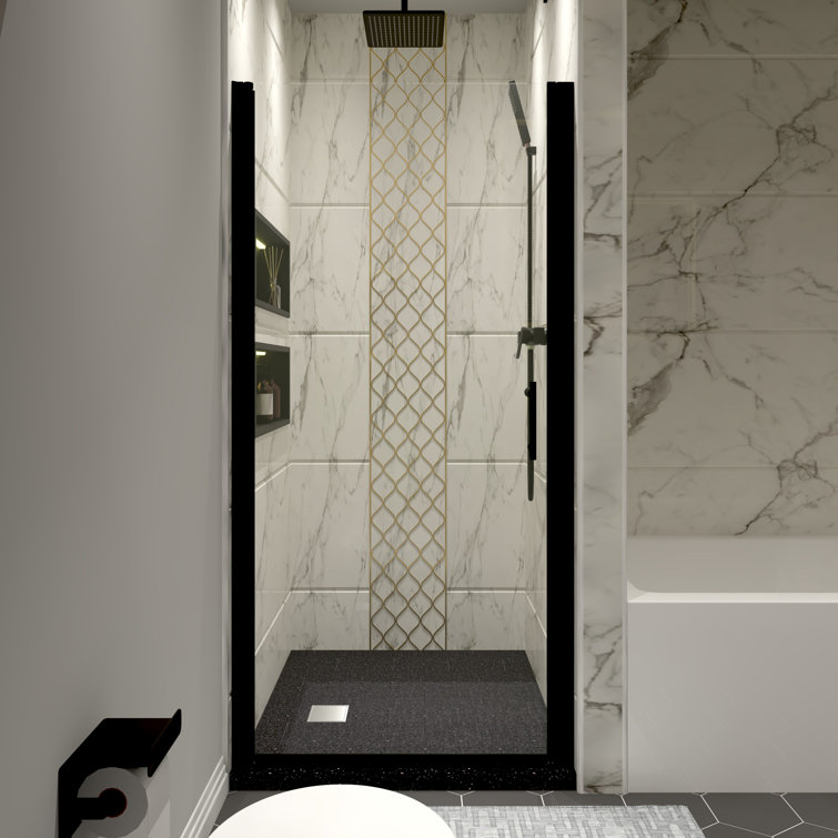 34'' Matte Black Semi-Frameless Pivot Shower Door with Clear Glass