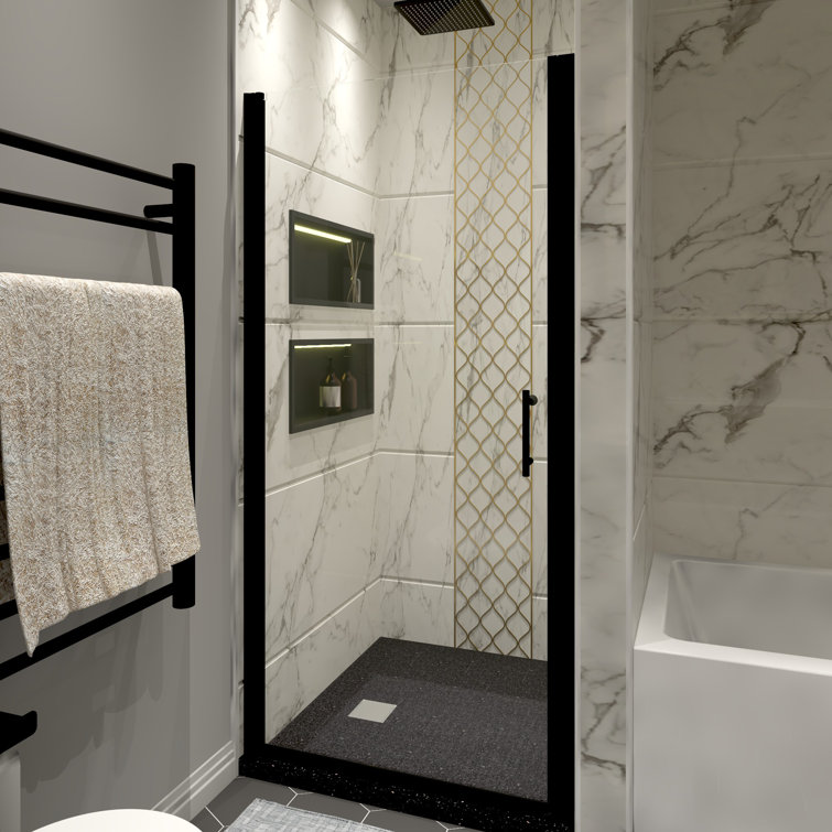 34'' Matte Black Semi-Frameless Pivot Shower Door with Clear Glass