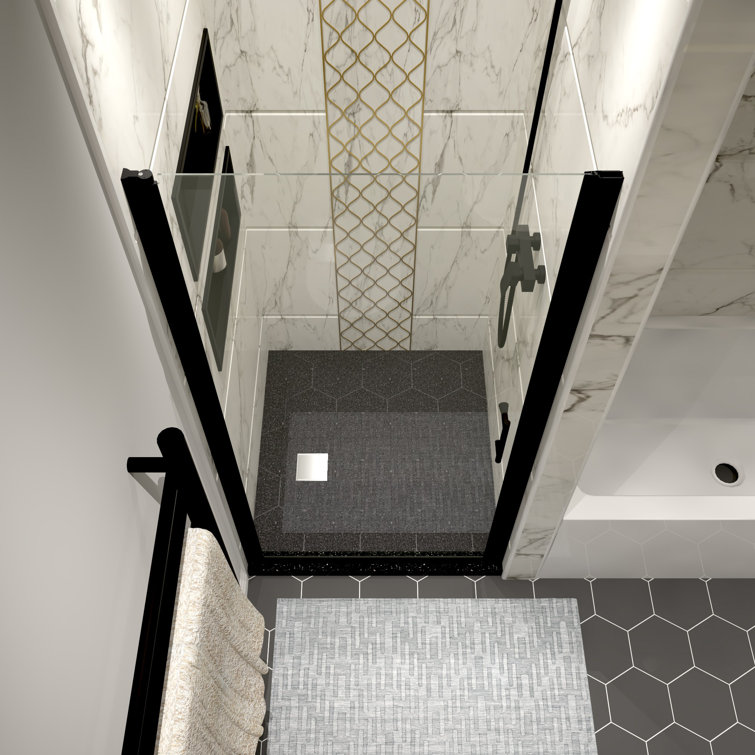 34'' Matte Black Semi-Frameless Pivot Shower Door with Clear Glass