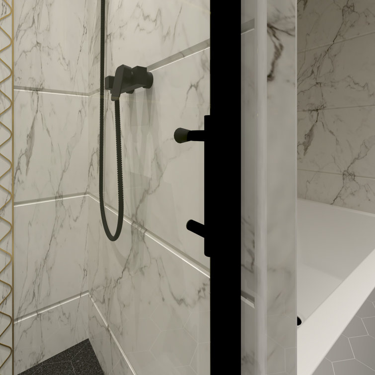 34'' Matte Black Semi-Frameless Pivot Shower Door with Clear Glass