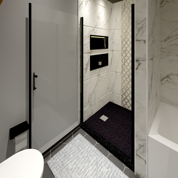 34'' Matte Black Semi-Frameless Pivot Shower Door with Clear Glass