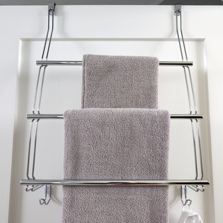 Chrome Over-the-Door Towel Rack with Storage Hooks