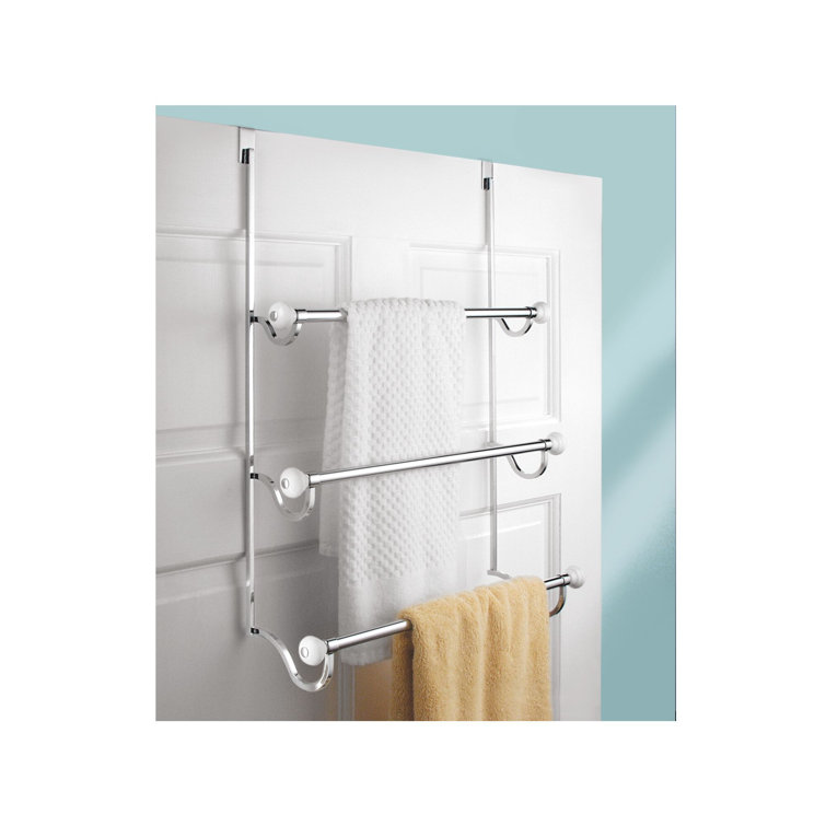 Chrome Over the Door 3-Bar Towel Rack with White Accents