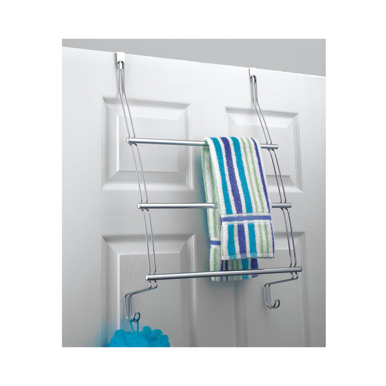 Chrome Over-the-Door Towel Rack with Storage Hooks