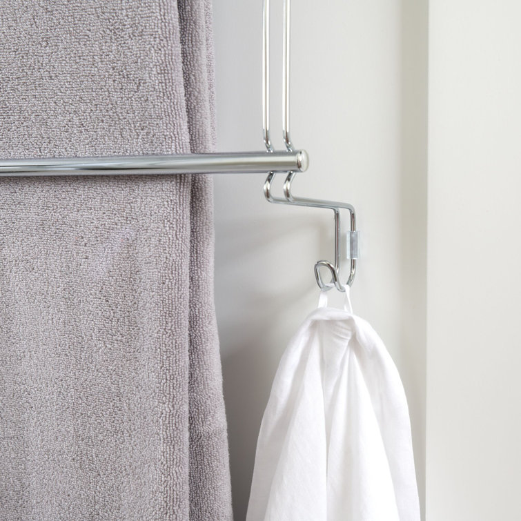 Chrome Over-the-Door Towel Rack with Storage Hooks
