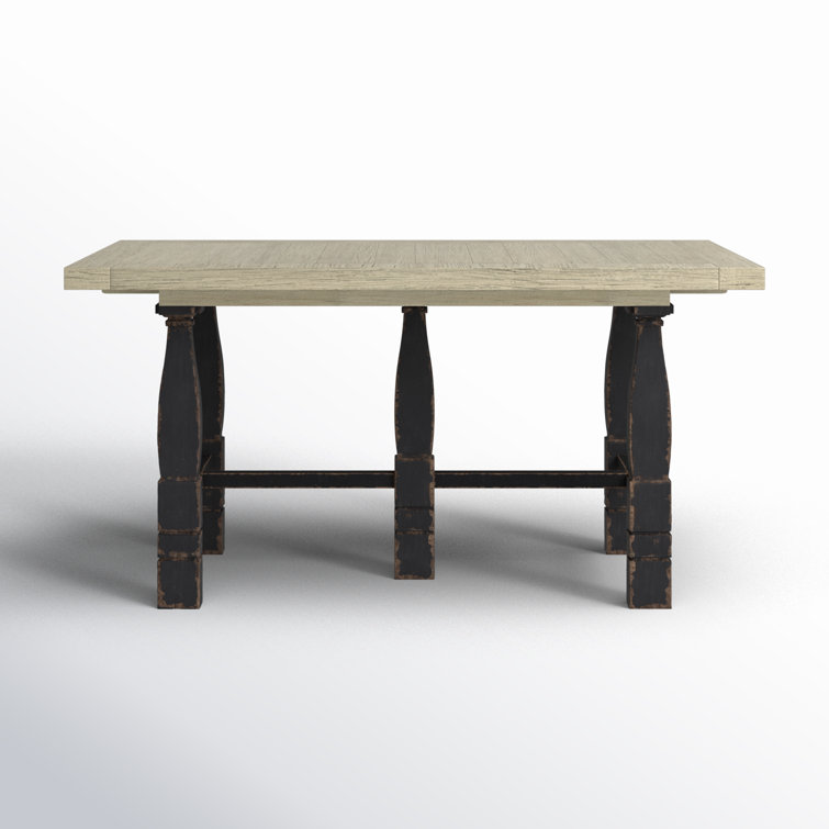 Beige and Black Extendable Rectangular Wood Counter Height Table