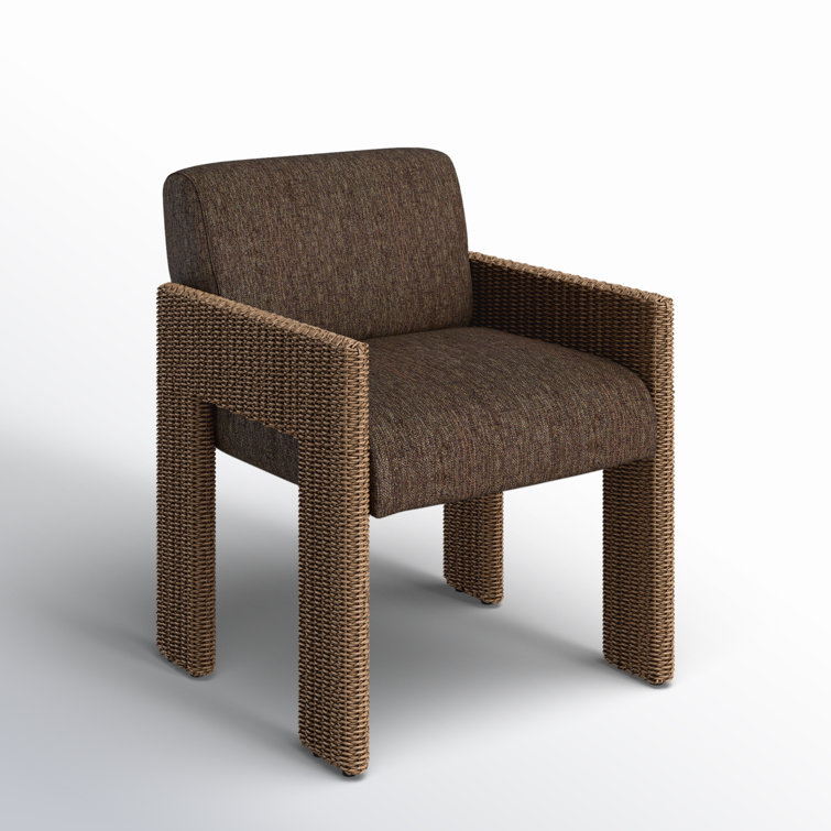 Brown Basketweave Upholstered Outdoor Dining Chair with Cushions
