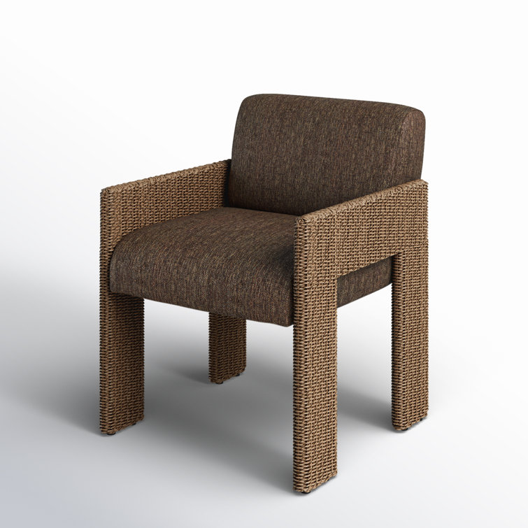 Brown Basketweave Upholstered Outdoor Dining Chair with Cushions
