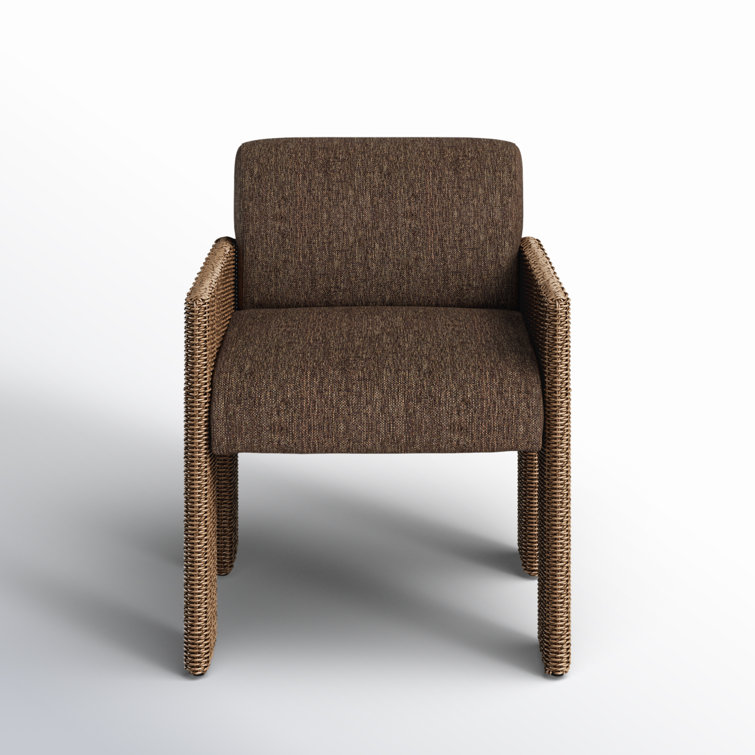 Brown Basketweave Upholstered Outdoor Dining Chair with Cushions