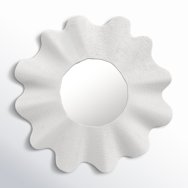 41" White Cast Aluminum Round Scallop Mirror