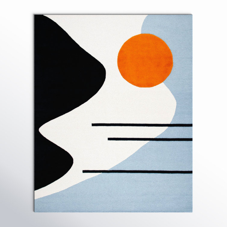 Ivory and Blue Abstract Wool 8' x 10' Handmade Rug