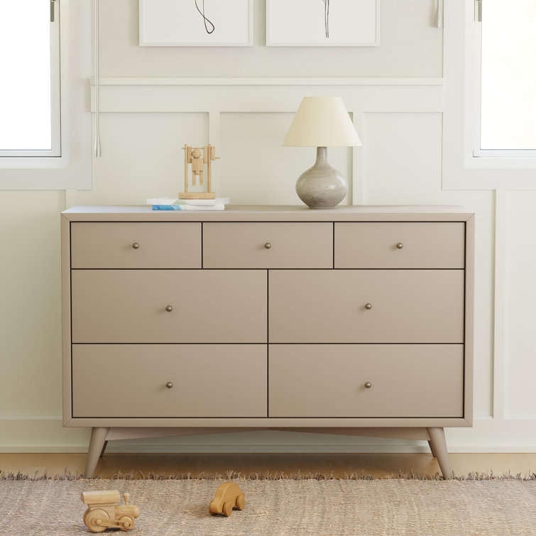 Palma Mid-Century Modern 7-Drawer Dresser with Brushed Metal Hardware