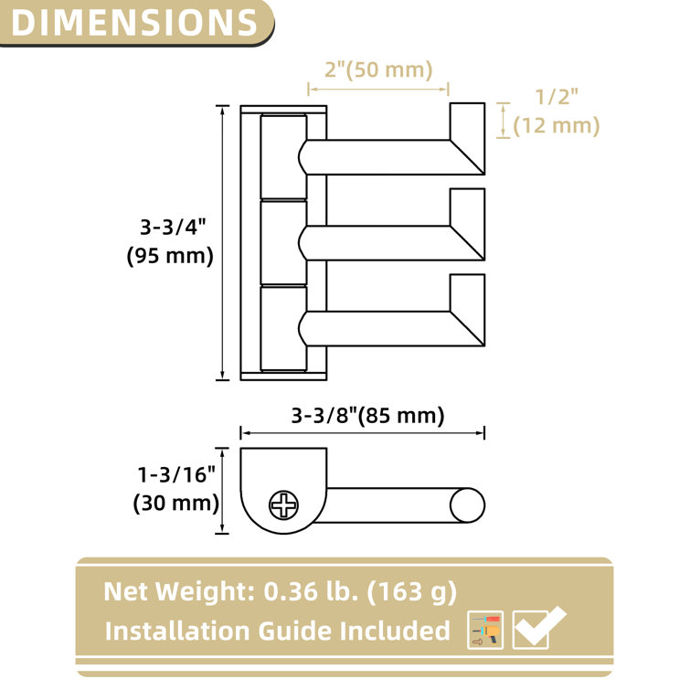 Brushed Nickel 3-Arm Swivel Stainless Steel Wall Hook