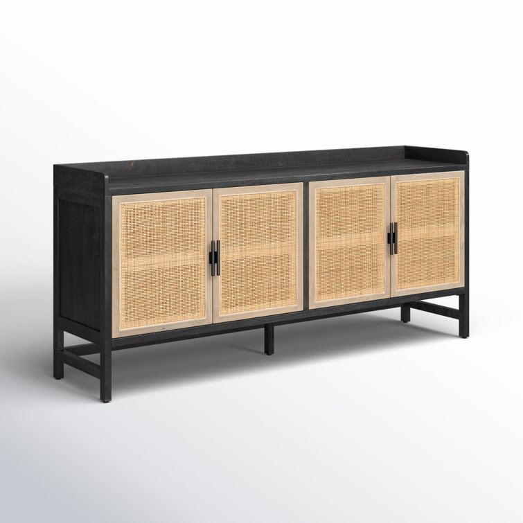 Caprice 72'' Black Wash Mango Wood and Cane Sideboard